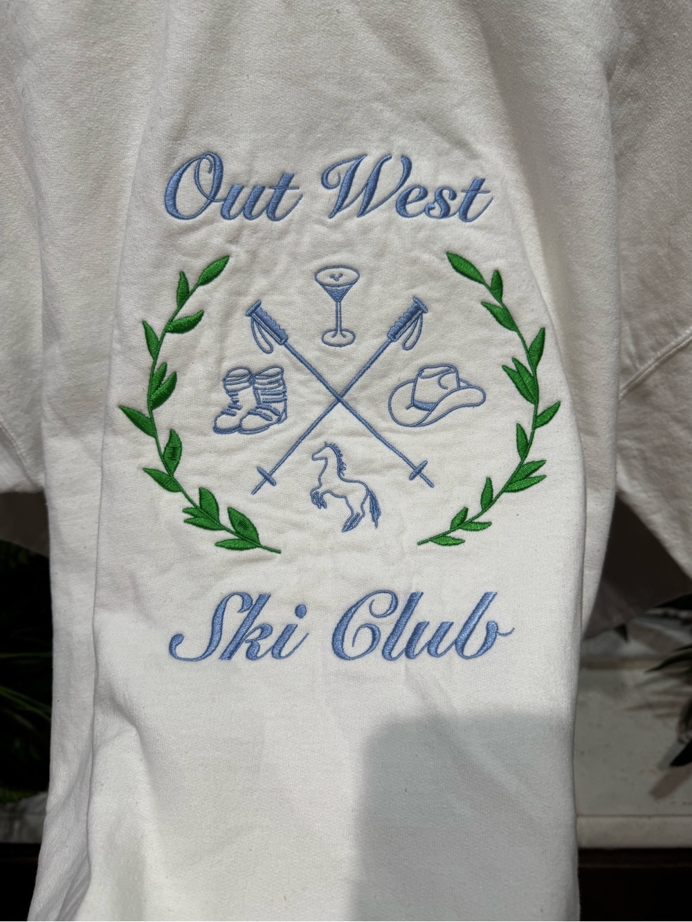 Gildan White Crewneck with Blue and Green Ski Club Embroidery - Picture 2 of 4